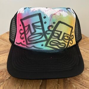 Vans x Greg Pnut Galinsky Collab Black Trucker Hat with Rainbow Graffiti Faces